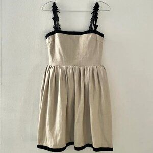 Sleeveless Linen Dress with Black Silk-Blend Trim